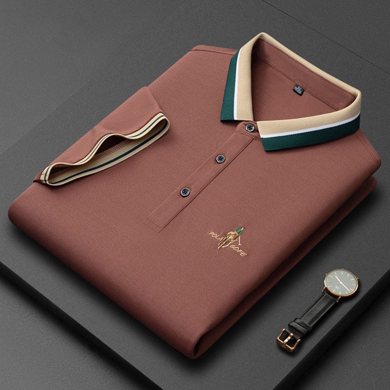 Premium Olive Polo T-Shirt with Contrast Collar & Embroidered Logo