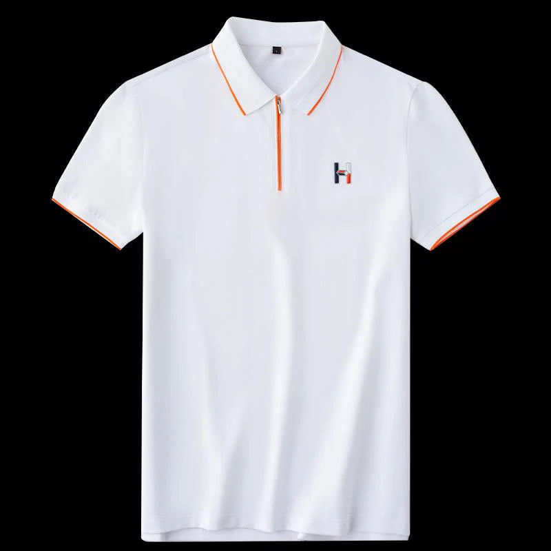 Men’s Half-Zip Polo T-Shirt with Orange Piping & Logo Detail