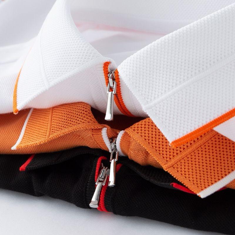 Men’s Half-Zip Polo T-Shirt with Orange Piping & Logo Detail