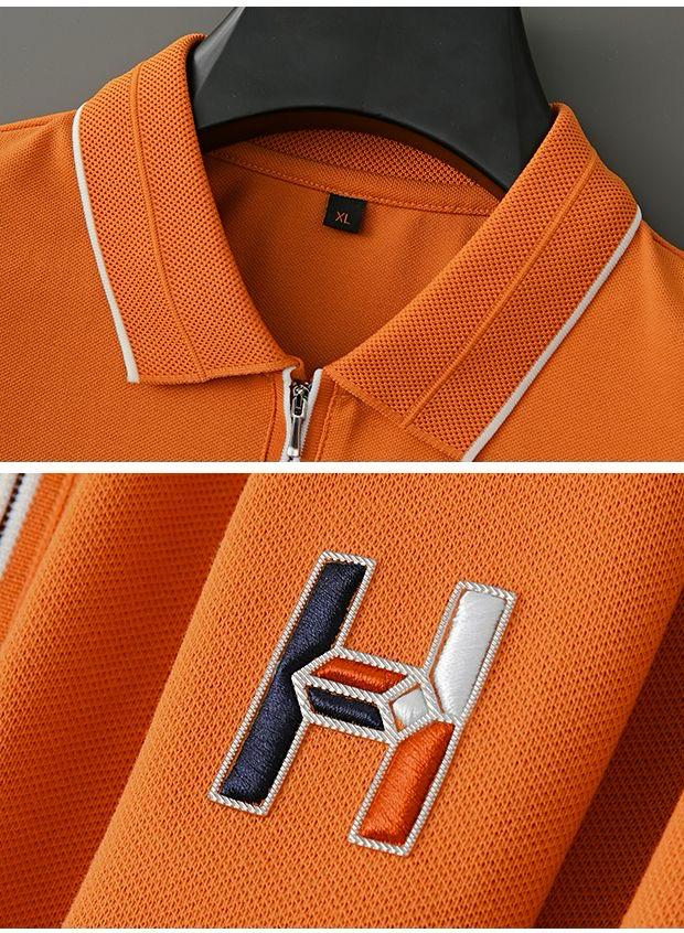 Men’s Half-Zip Polo T-Shirt with Orange Piping & Logo Detail