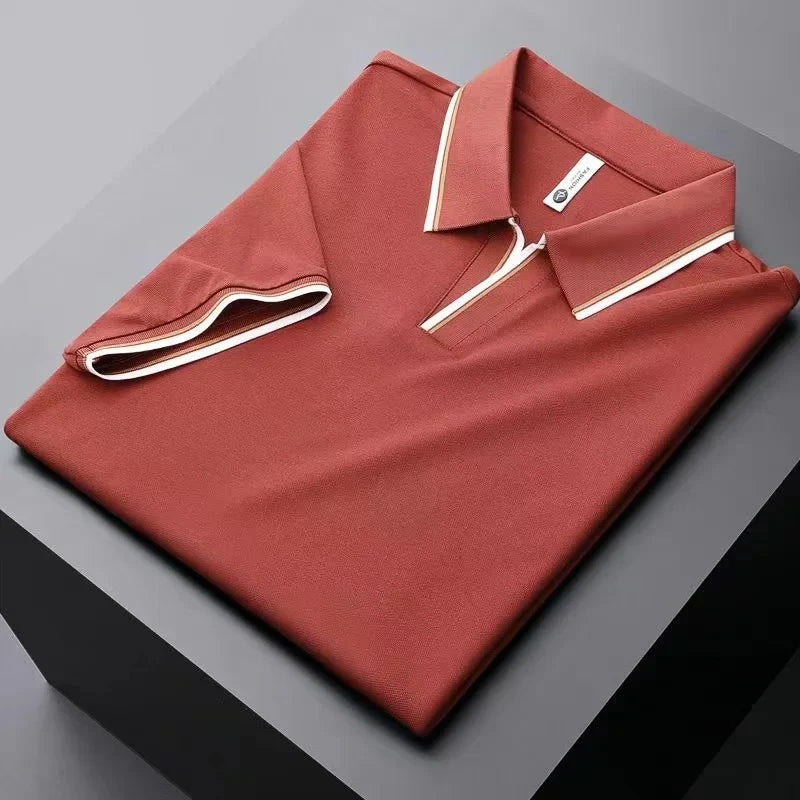 Men’s Polo T-Shirt with White & Tan Collar Trim