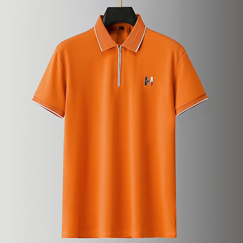 Men’s Half-Zip Polo T-Shirt with Orange Piping & Logo Detail