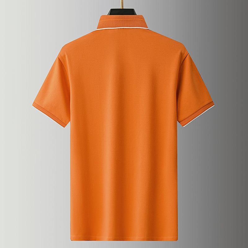 Men’s Half-Zip Polo T-Shirt with Orange Piping & Logo Detail