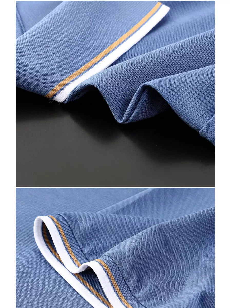 Men’s Polo T-Shirt with White & Tan Collar Trim