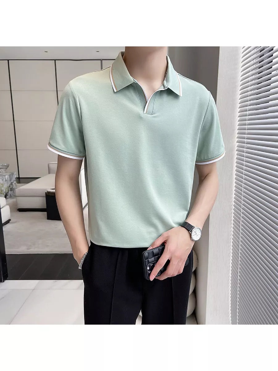 Men’s Polo T-Shirt with White & Tan Collar Trim