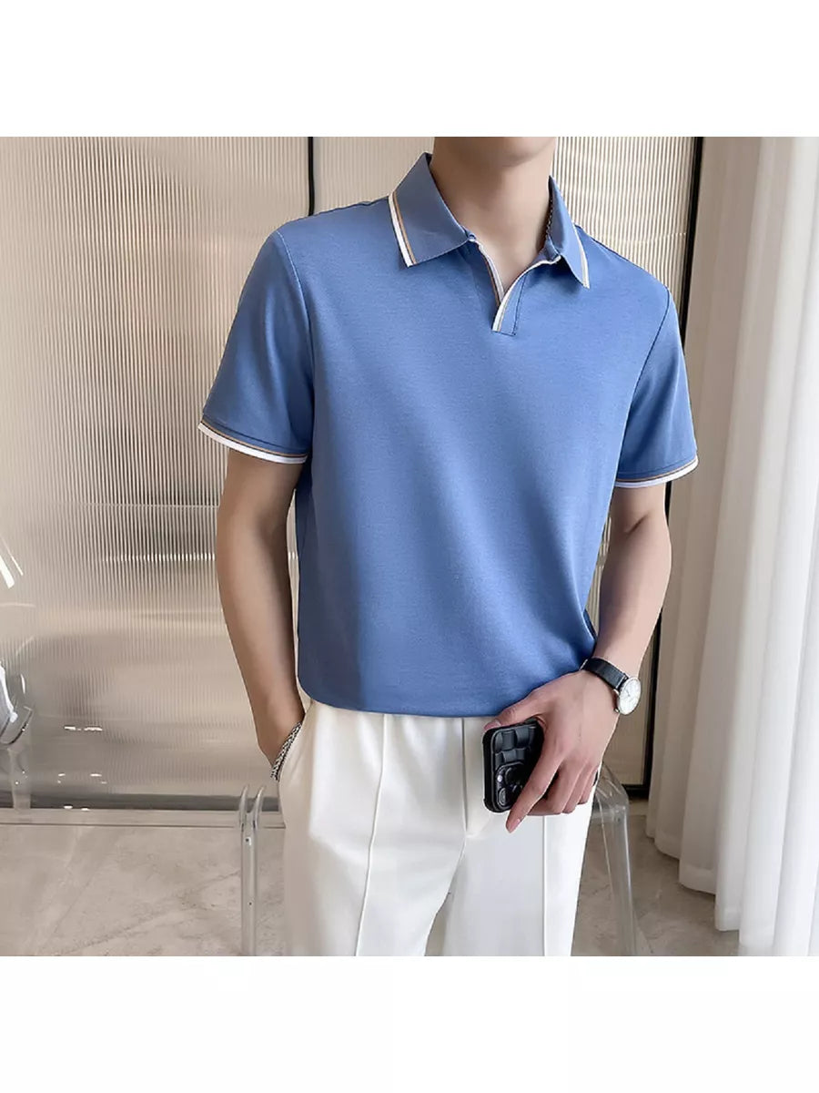 Men’s Polo T-Shirt with White & Tan Collar Trim